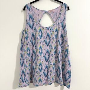 Fresh Produce Tank Top Size 1X Plus Purple Summer Geometric Abtract Cotton